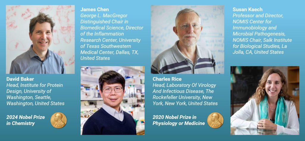Headshots of 4 individuals who are giving keynote talks at Cytokines 2025